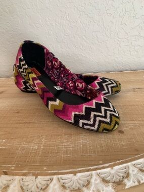 Missoni Zigzag Knit Ballet Flats in Pink, Black & Olive Sz 8